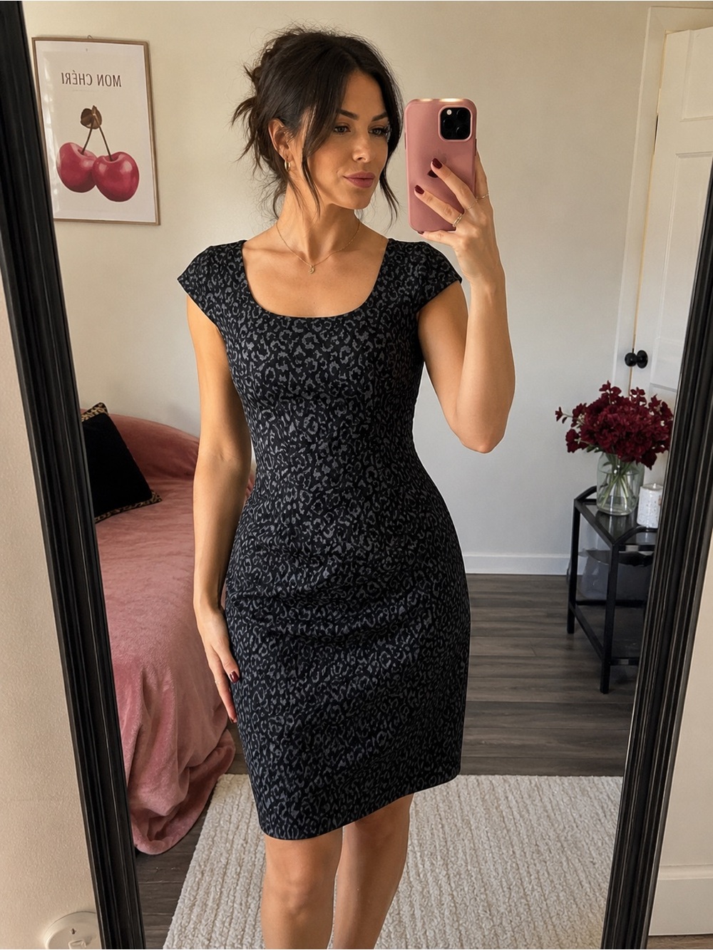 Ann Taylor black gray leopard sheath dress